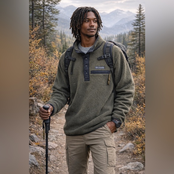 Columbia Other - Columbia Helvetia II Half Snap Fleece Pullover Olive Green Black Size XXL Sherpa